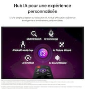 LG OLED evo AI G6 est doté d’un hub AI pour la personnalisation, avec une icône AI au-dessus d’une télécommande entourée d’étiquettes pour la recherche multi-IA, AI Concierge, AI Voice ID avec My Page, AI Chatbot, AI Picture Wizard et AI Sound Wizard.
